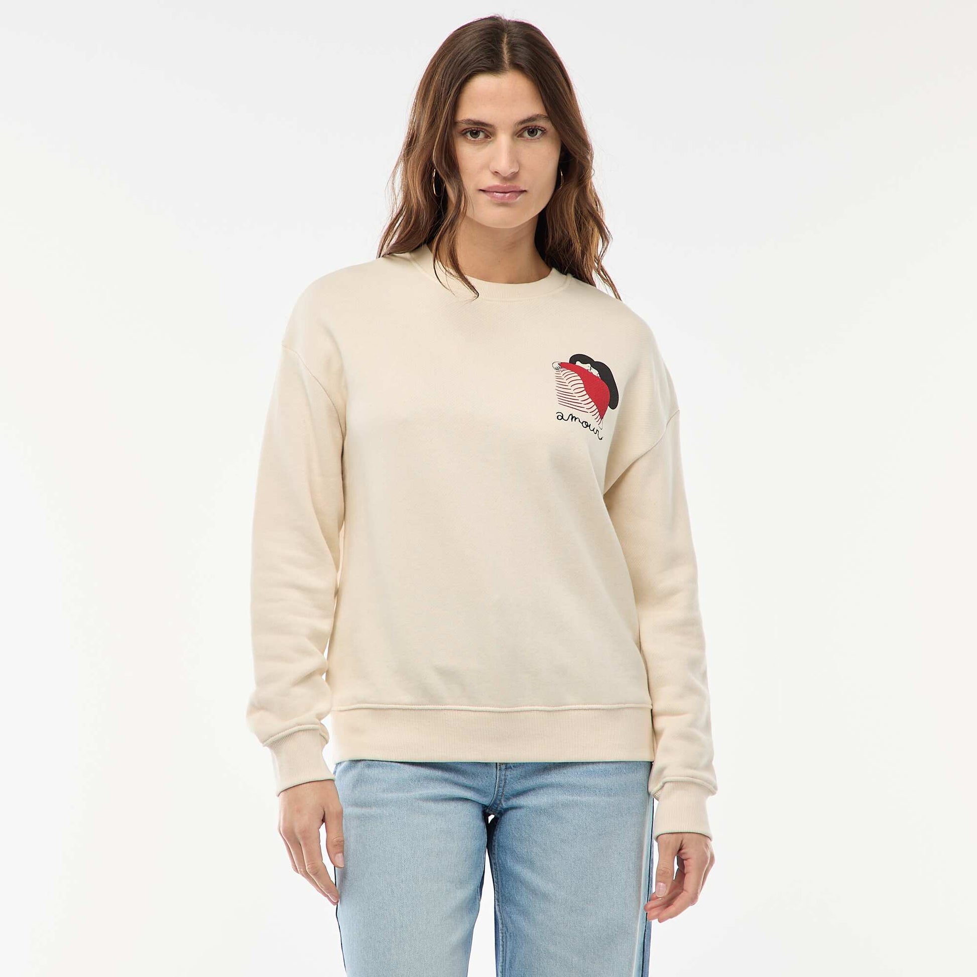 Sweat imprimé en molleton léger  'Agathe Sorlet x Kiabi' BLANC