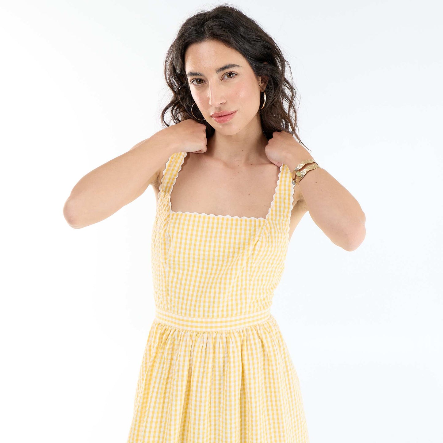 Robe longue maille gaufrée à bretelles croisées JAUNE