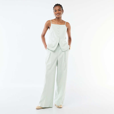 Pantalon large de cérémonie en lin mélangé BLEU