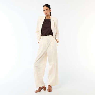 Pantalon large de cérémonie en lin mélangé BEIGE