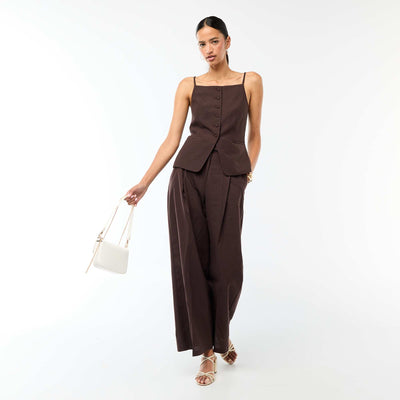 Pantalon large de cérémonie en lin mélangé MARRON