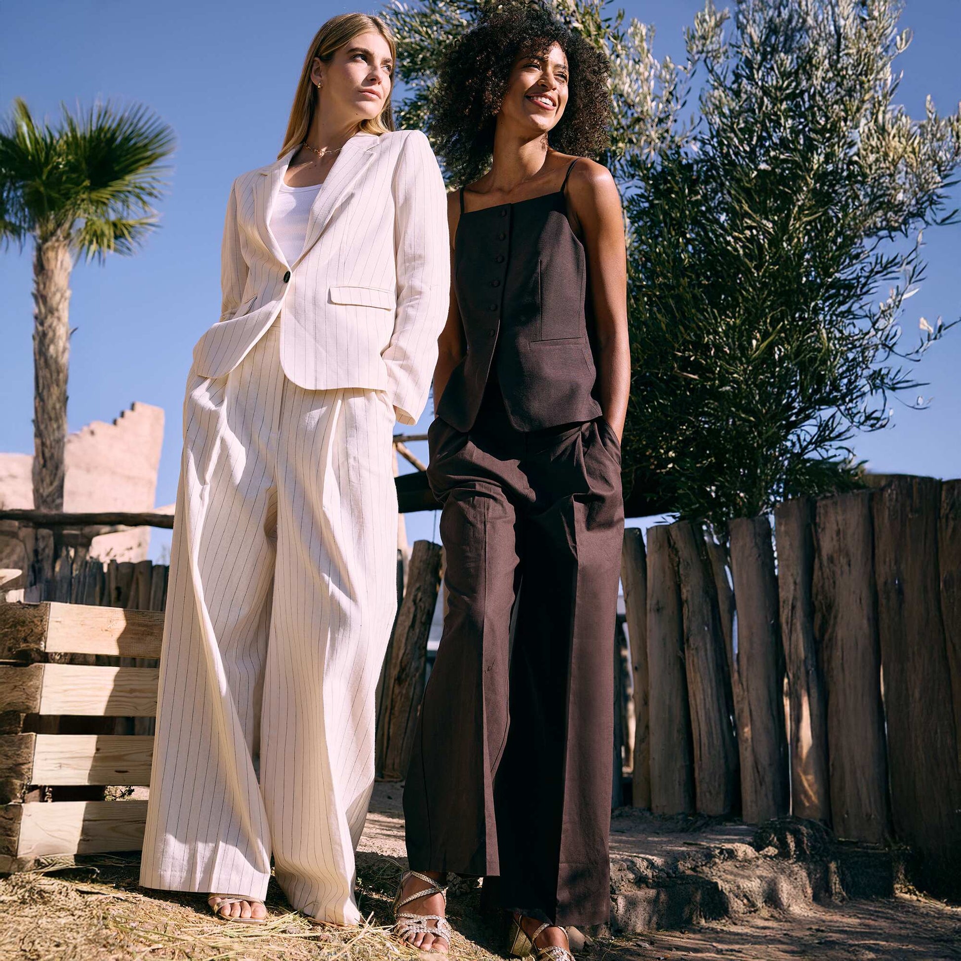 Pantalon large de cérémonie en lin mélangé MARRON