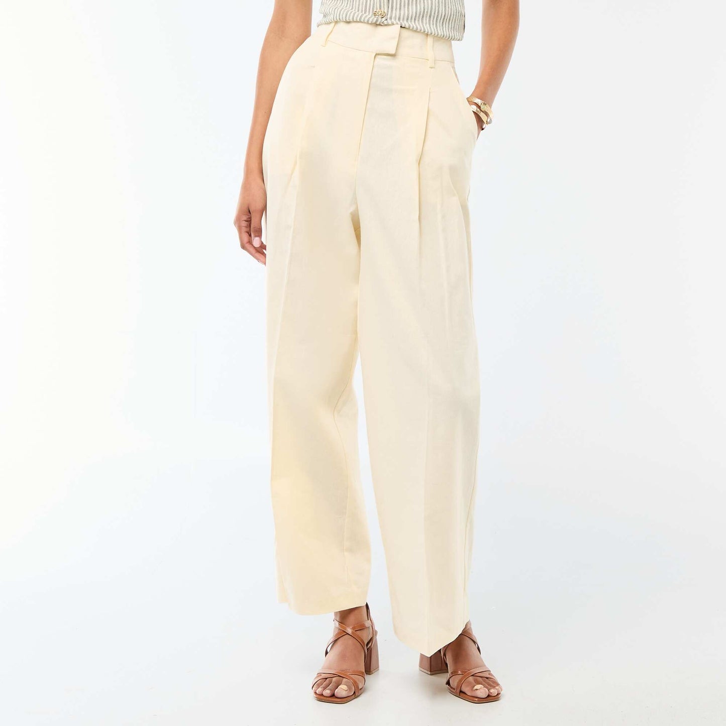 Pantalon large de cérémonie en lin mélangé BEIGE