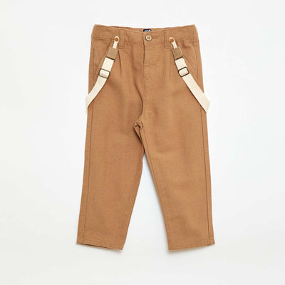 Pantalon chino en lin mélangé avec bretelles BEIGE