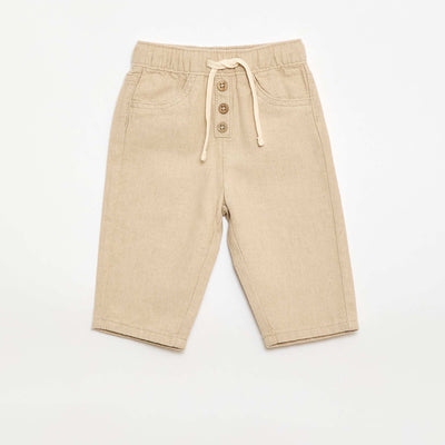 Pantalon beige uni en lin mélangé BEIGE