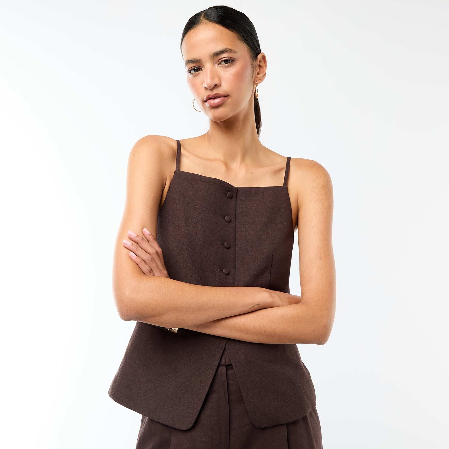 Veste sans manches à bretelles MARRON