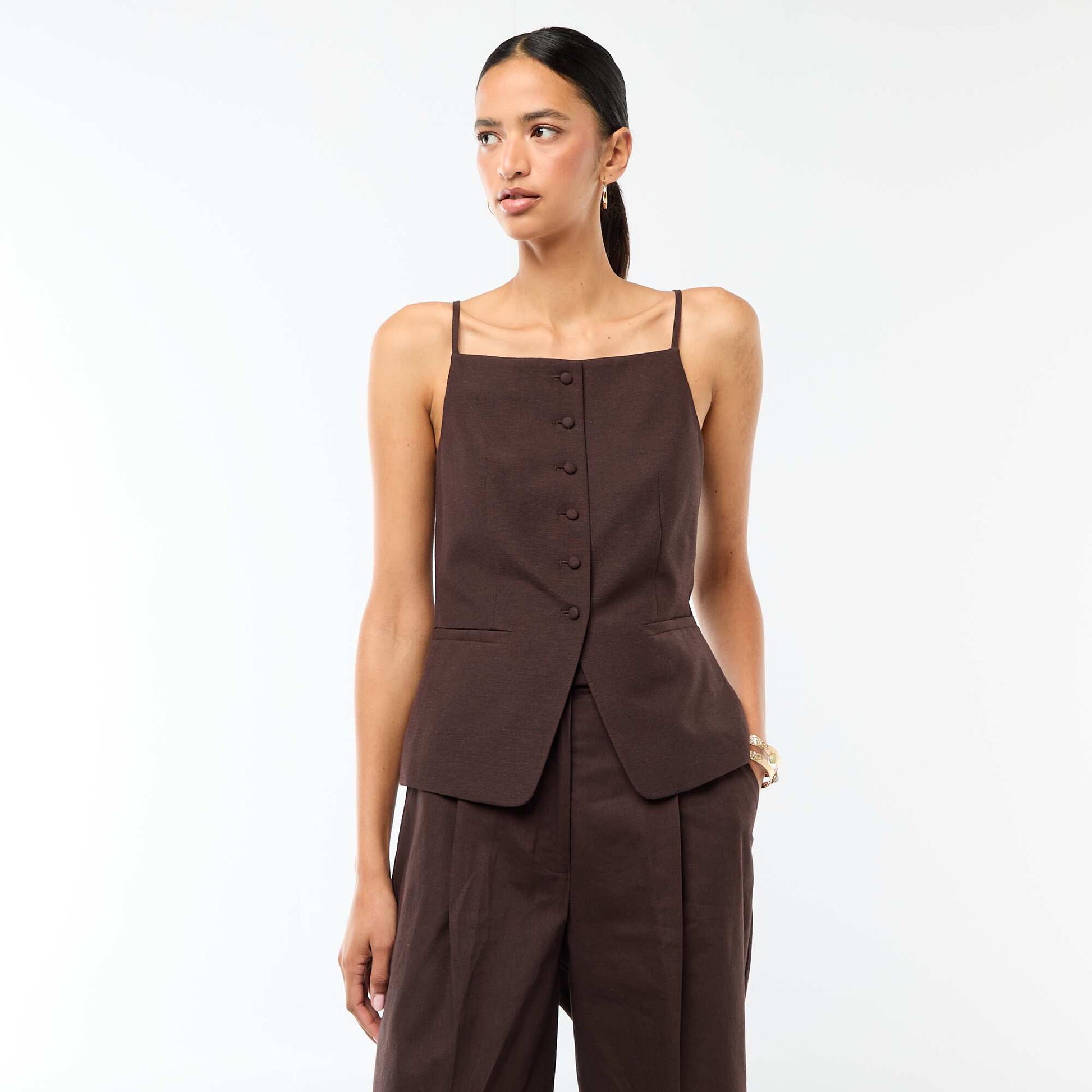 Veste sans manches à bretelles MARRON