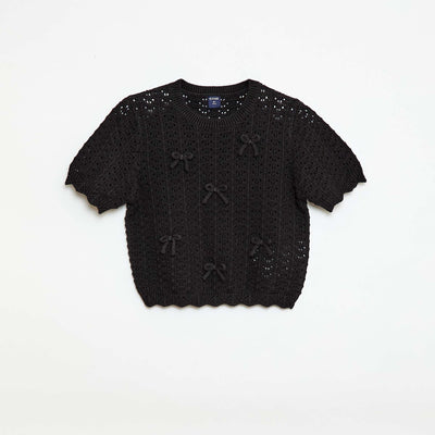 Pull en crochet à manches courtes NOIR