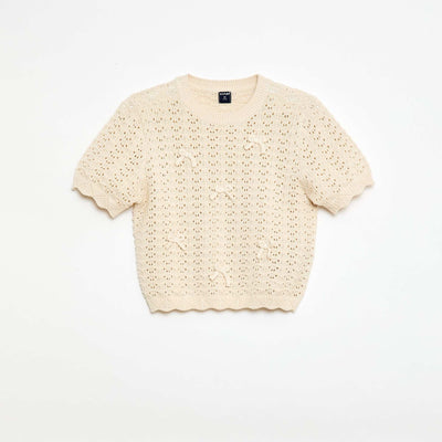 Pull en crochet à manches courtes BEIGE