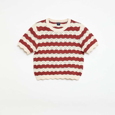Pull en crochet à manches courtes MARRON