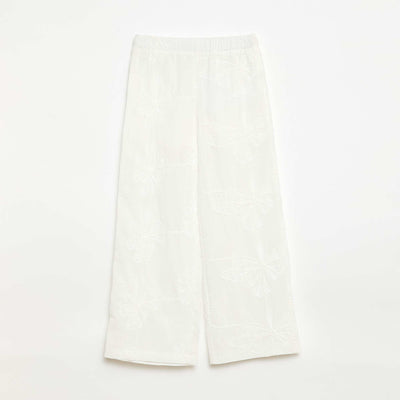 Pantalon large avec broderies BLANC