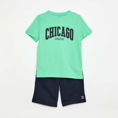 Ensemble short + T-shirt  avec imprimé poitrine VERT
