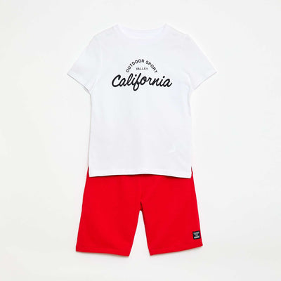 Ensemble short + T-shirt  avec imprimé poitrine BLANC