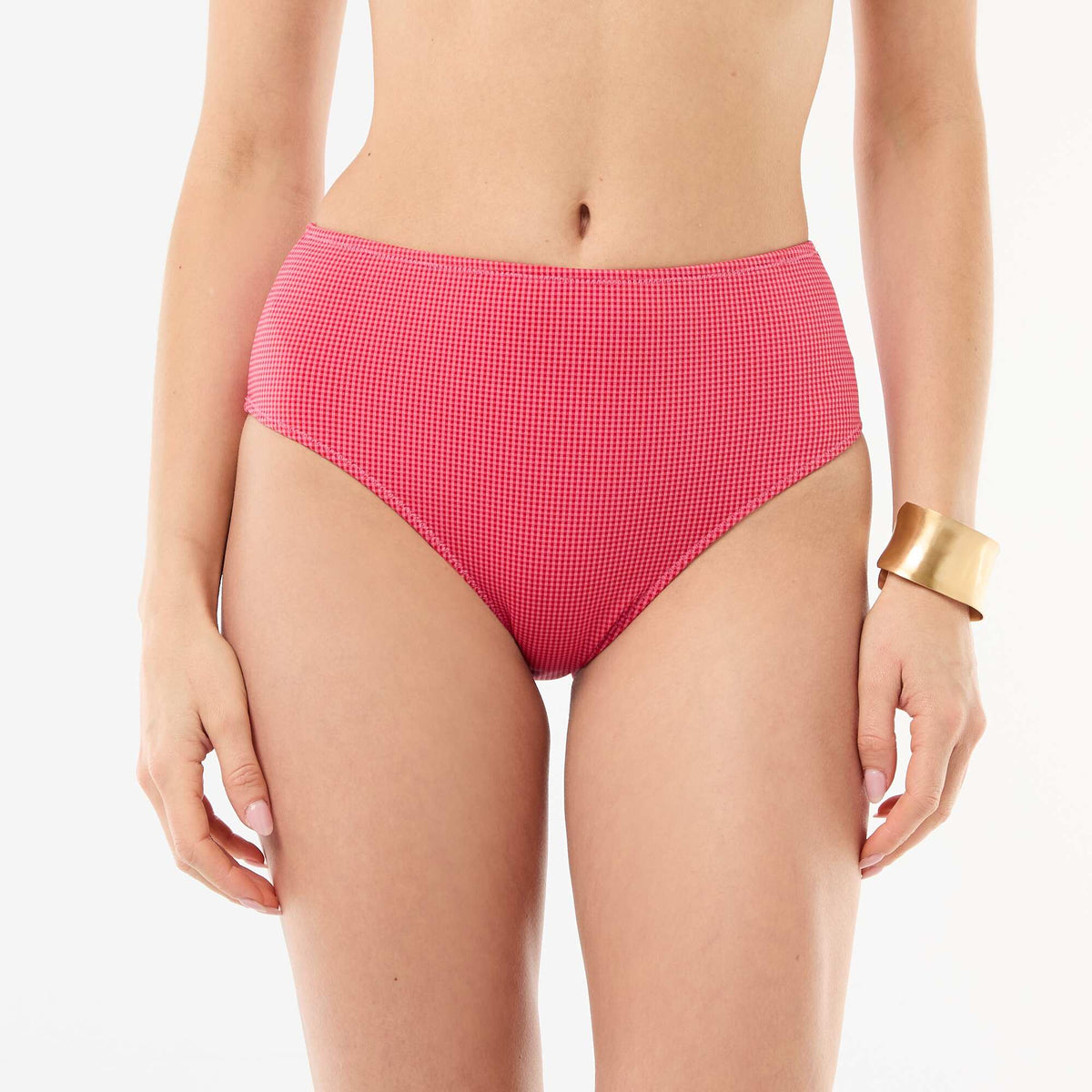 Culotte de bain taille haute imprimé vichy ROUGE