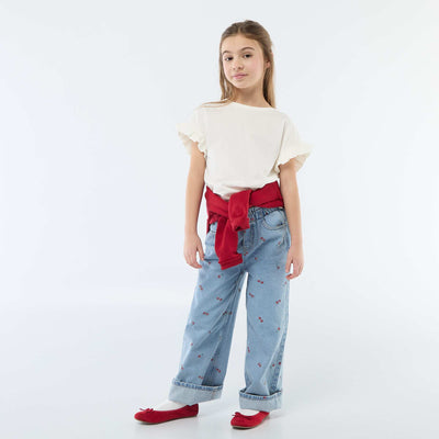 Jean wide leg imprimé fantaisie BLEU