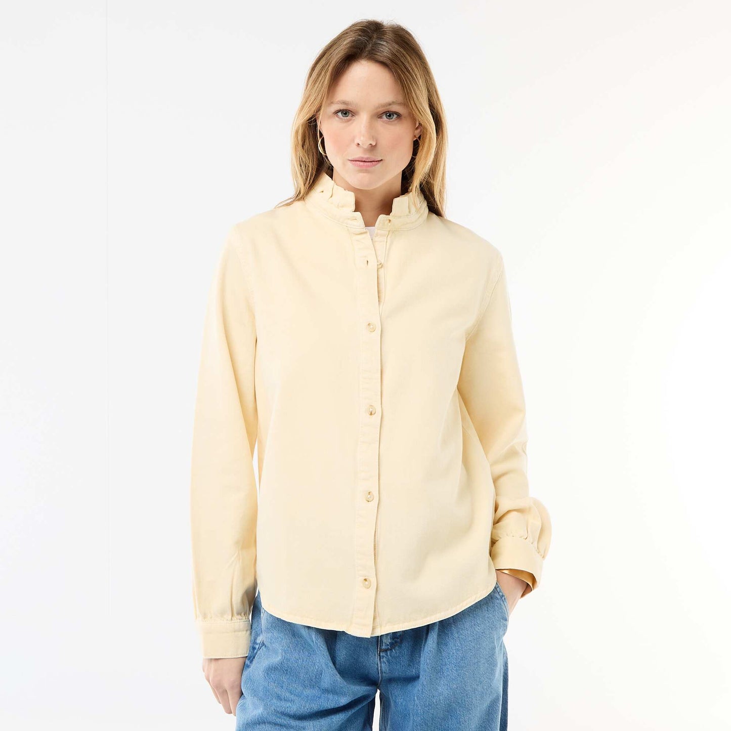 Blouse en denim avec col volanté JAUNE