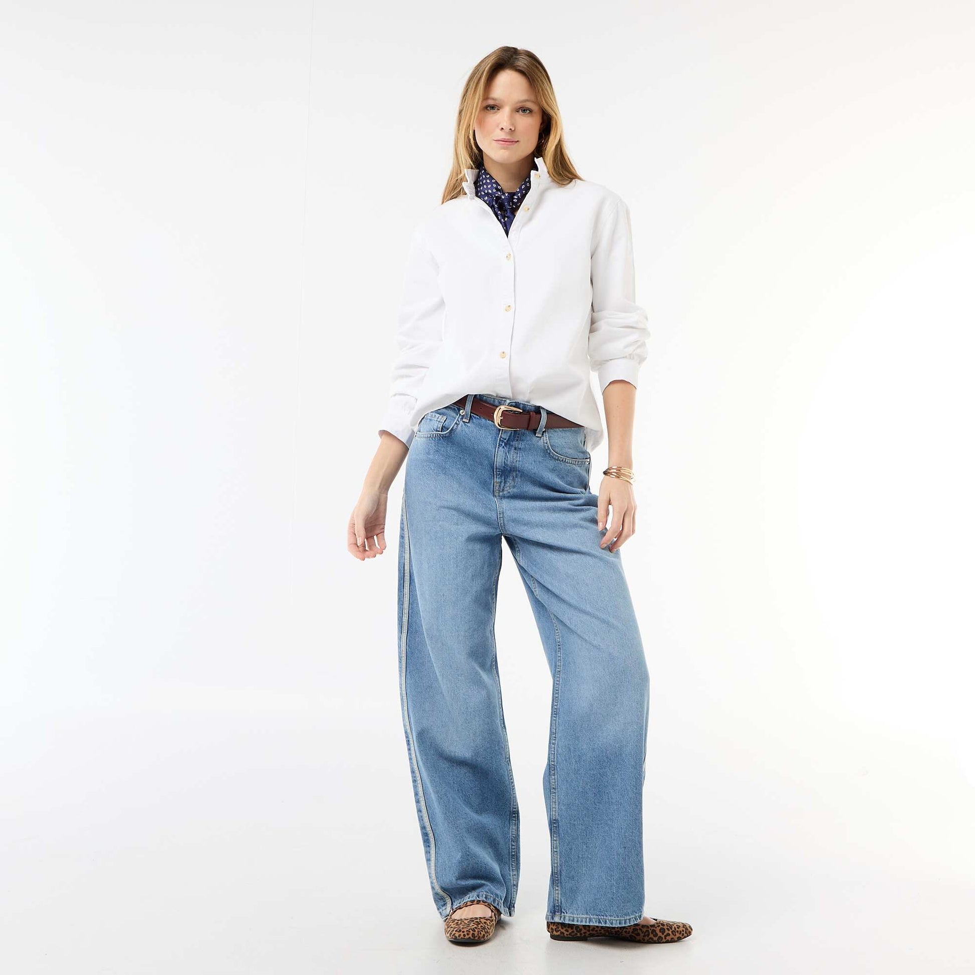 Blouse en denim avec col volanté BLANC