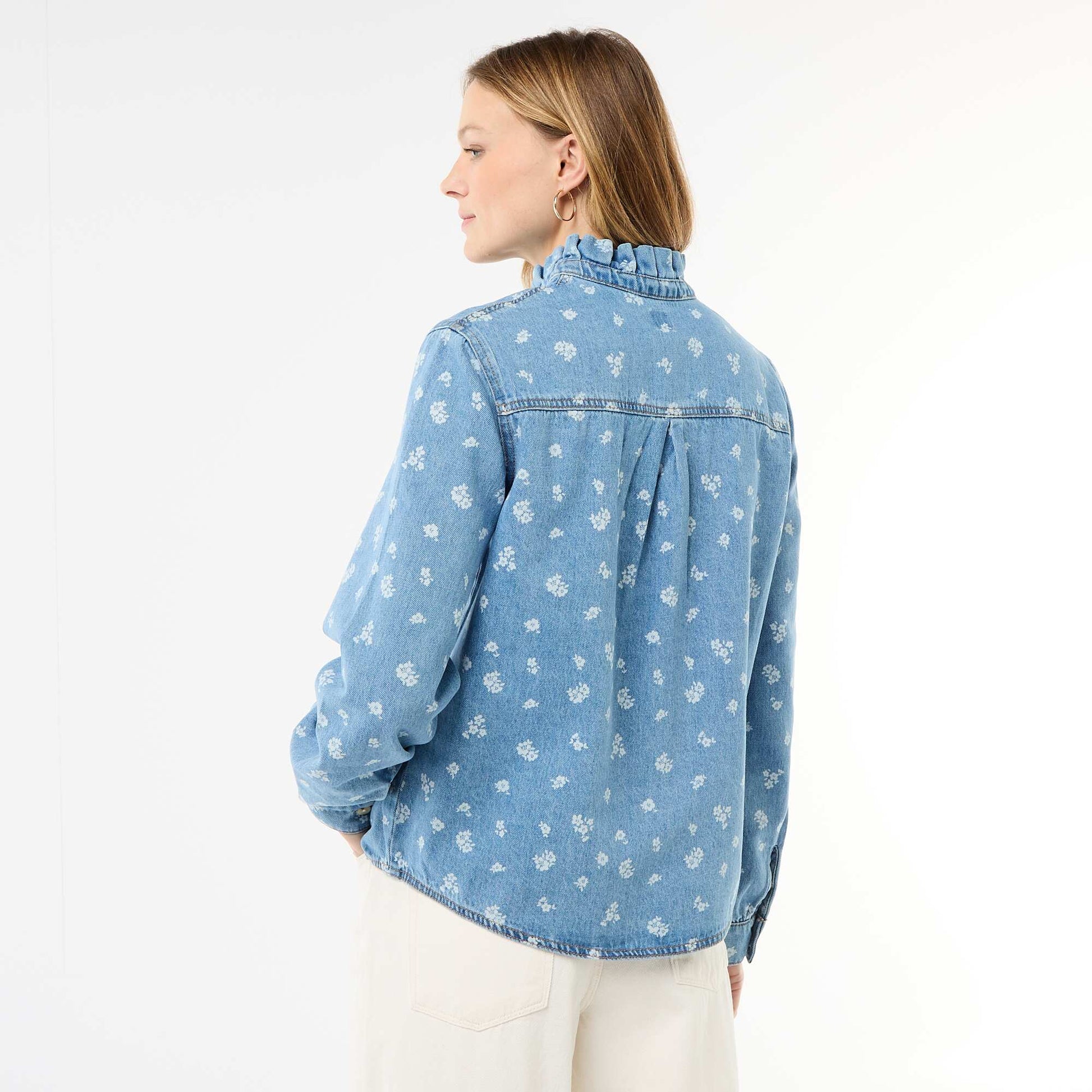 Blouse en denim avec col volanté BLEU