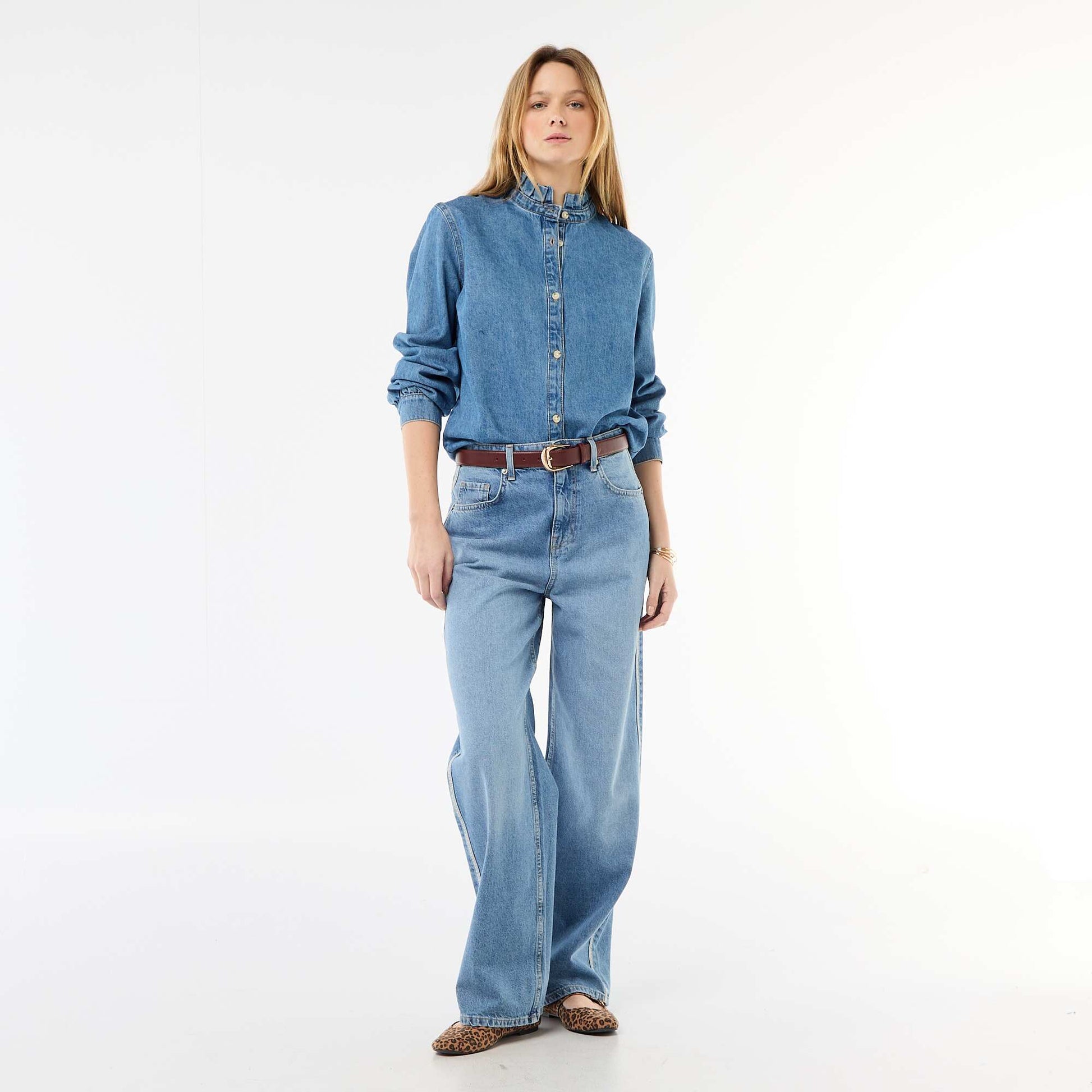 Blouse en denim avec col volanté BLEU