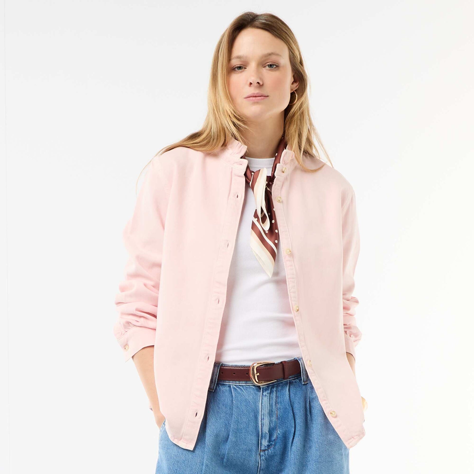 Blouse en denim avec col volanté ROSE