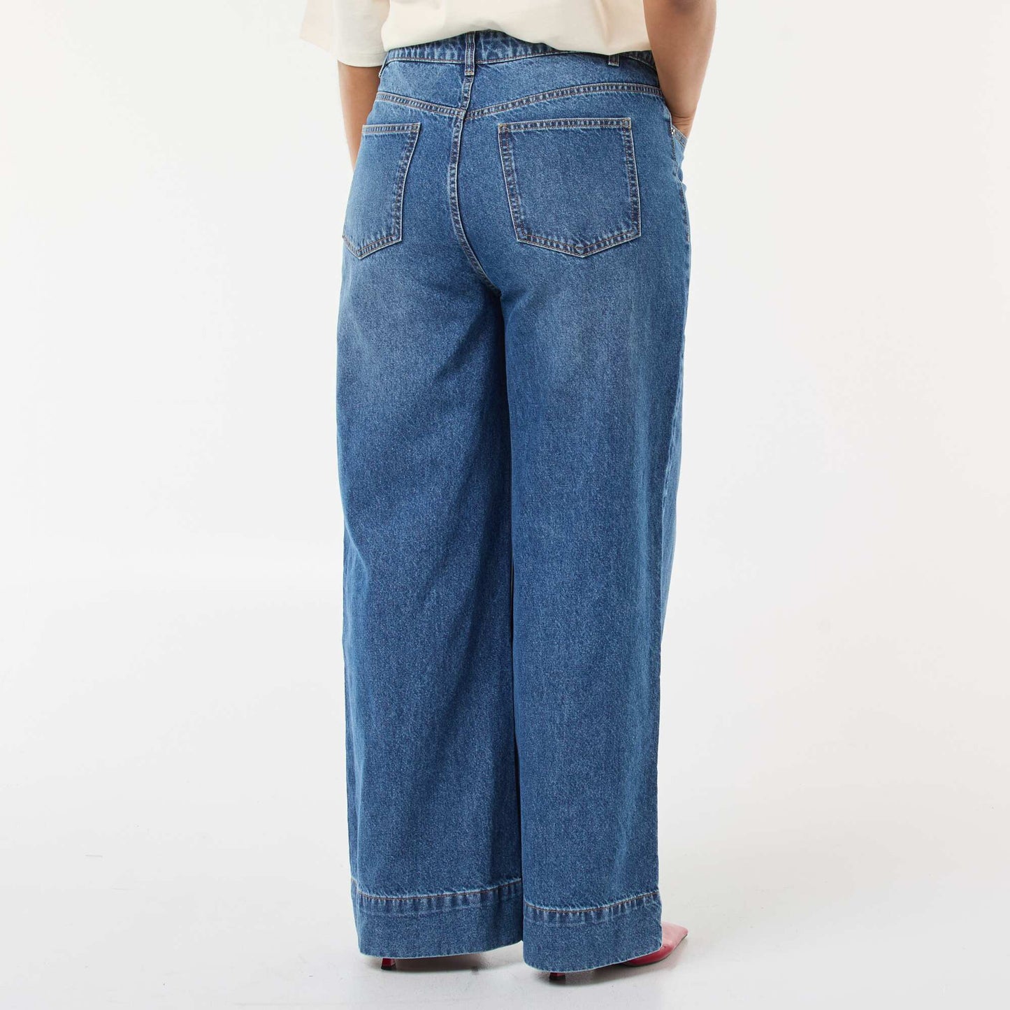 Jean wide leg taille haute avec plis devant DOUBLE STONE