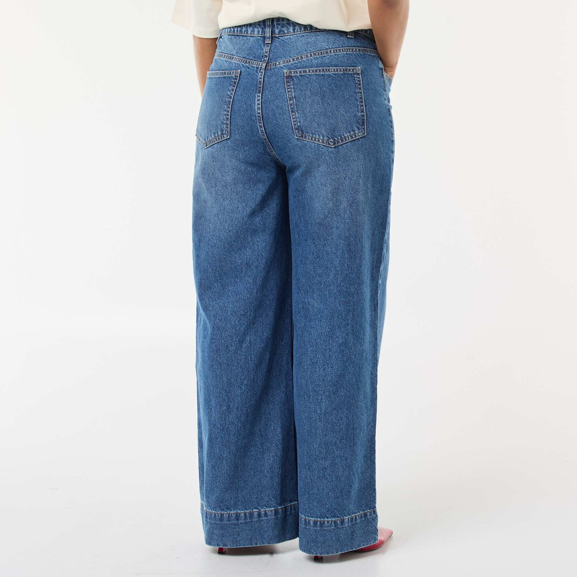 Jean wide leg taille haute avec plis devant DOUBLE STONE