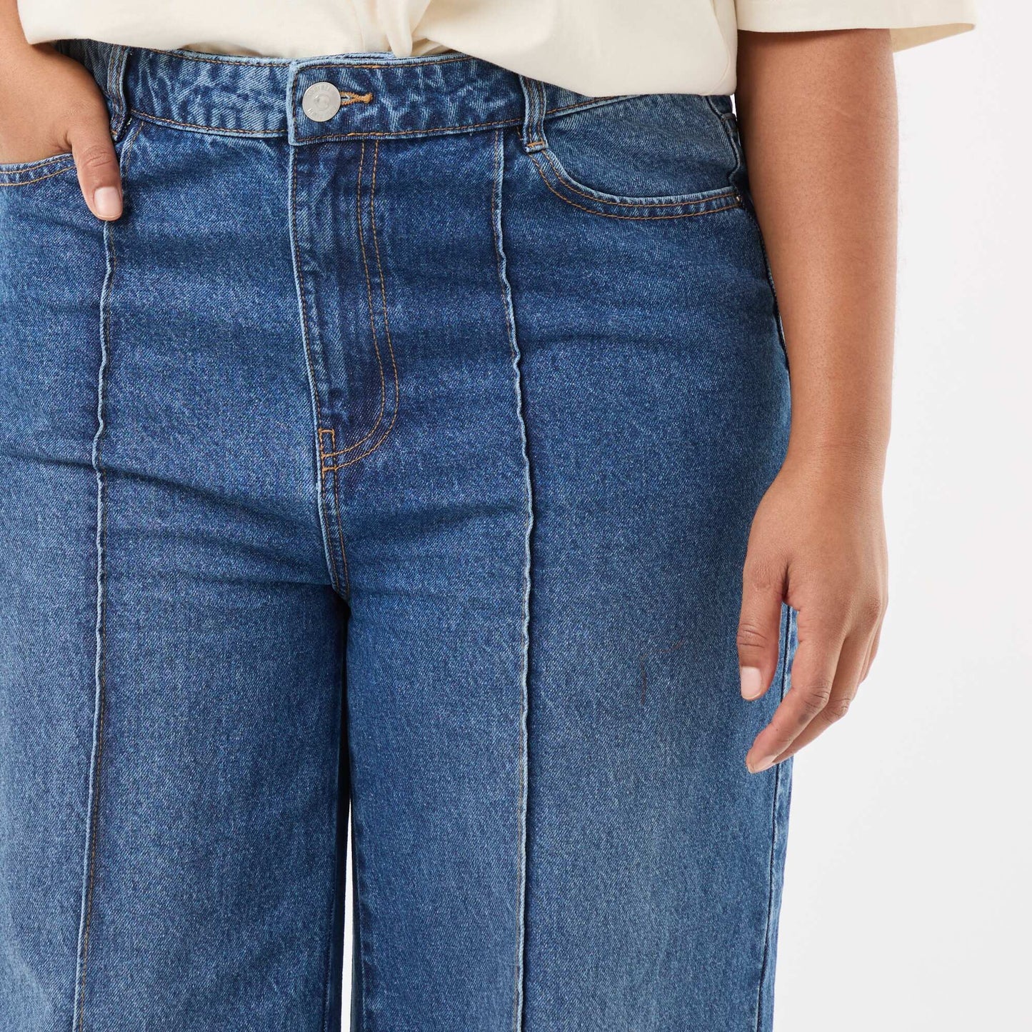 Jean wide leg taille haute avec plis devant DOUBLE STONE