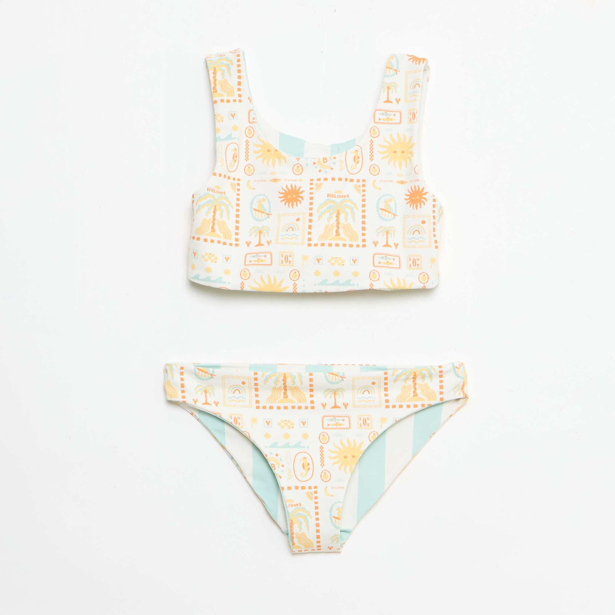 Maillot de bain imprimé réversible - 2 pièces BLANC