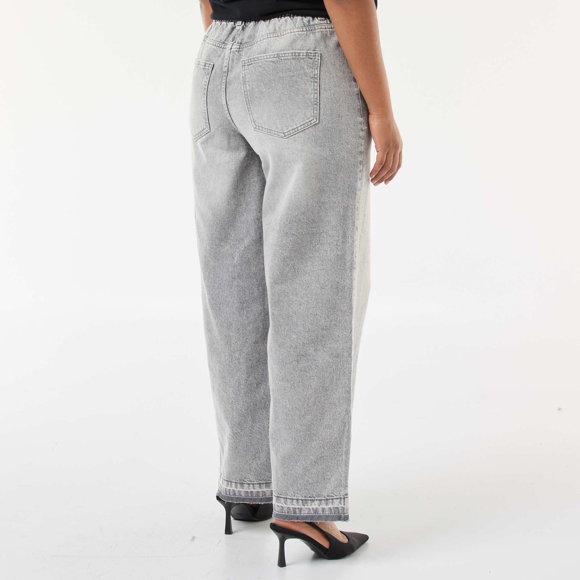 Jean wide leg avec bords à cru GRIS