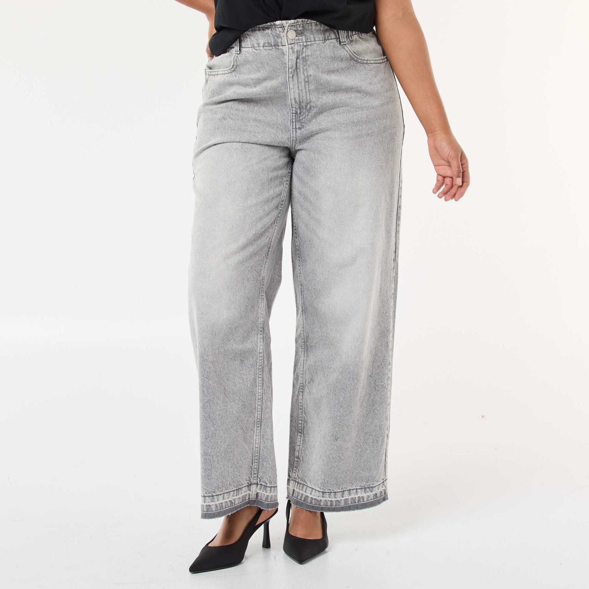 Jean wide leg avec bords à cru GRIS