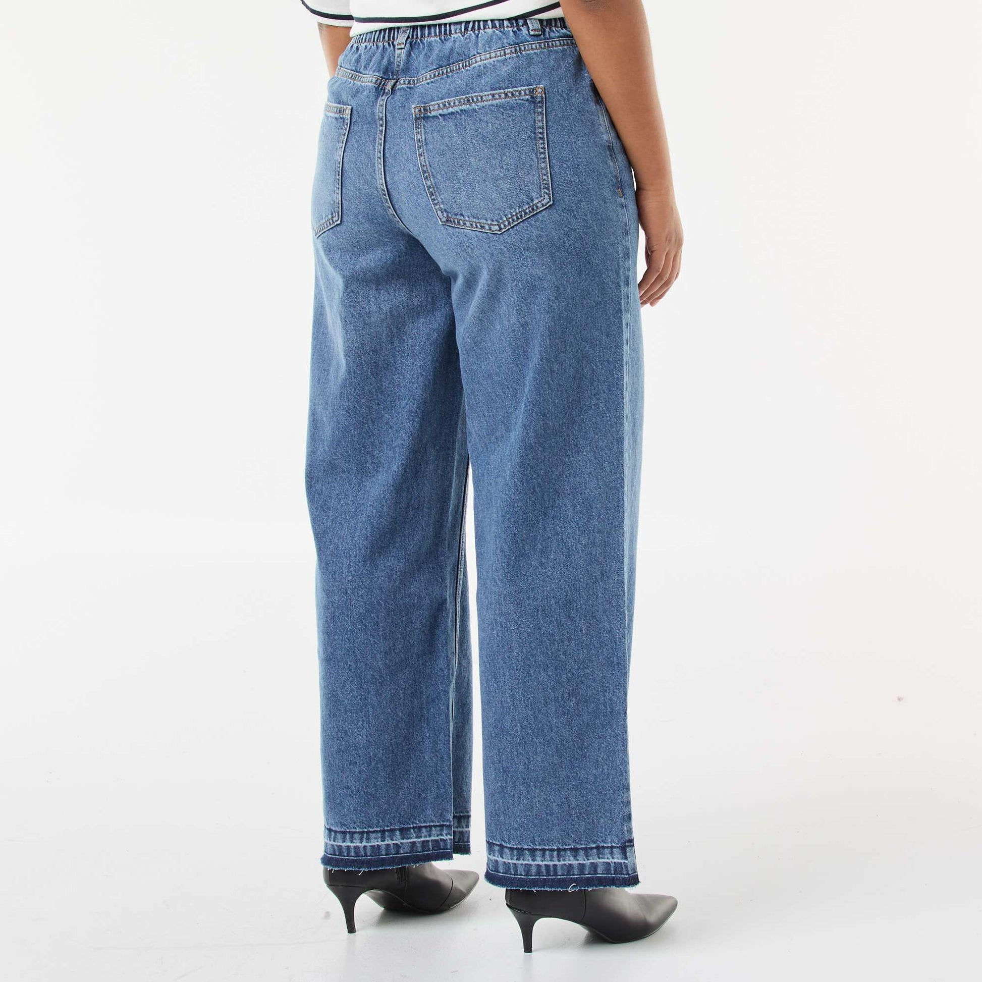 Jean wide leg avec bords à cru BLEU