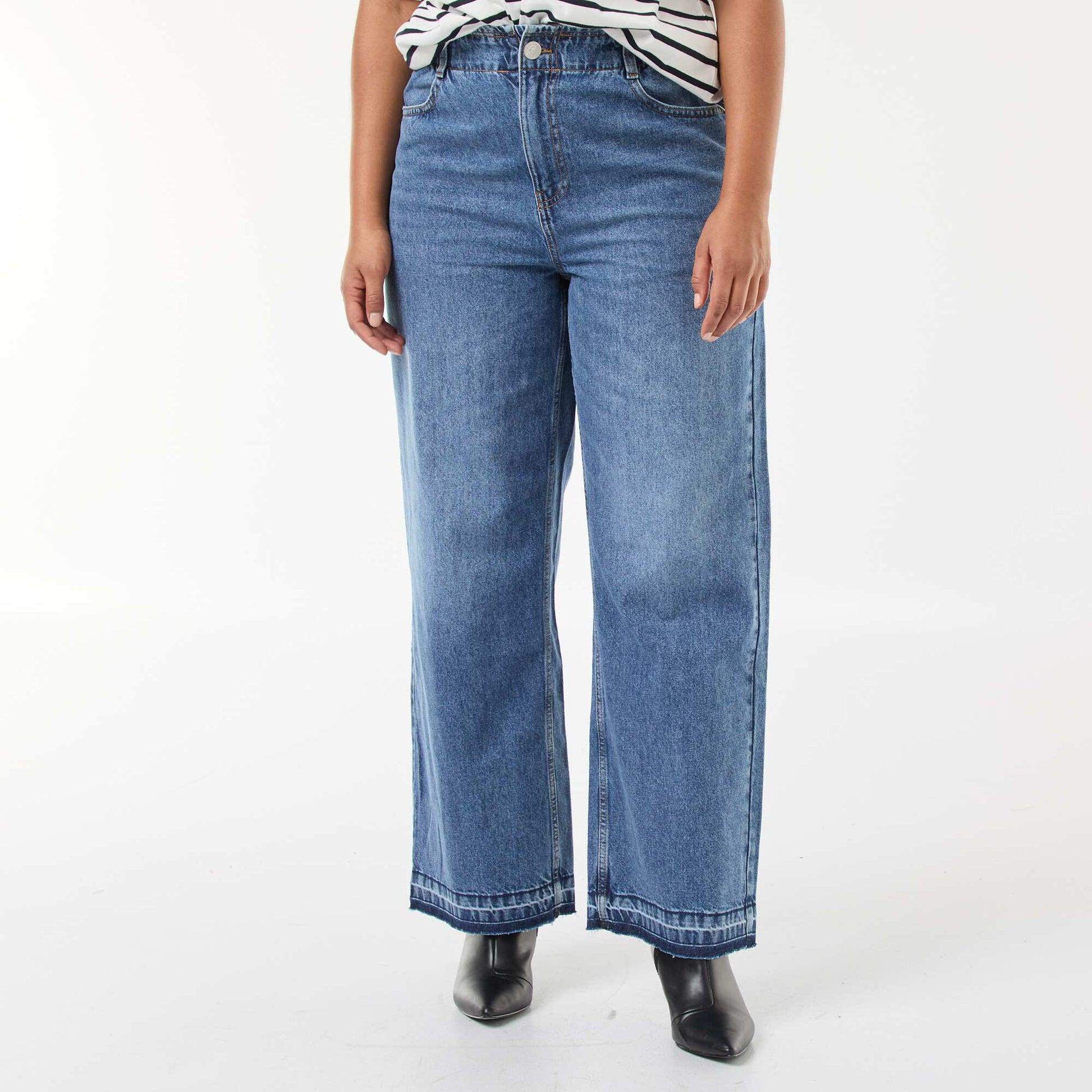 Jean wide leg avec bords à cru BLEU