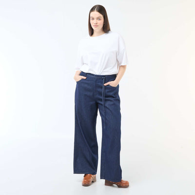Pantalon denim / jean  taille basse et coupe large BLEU