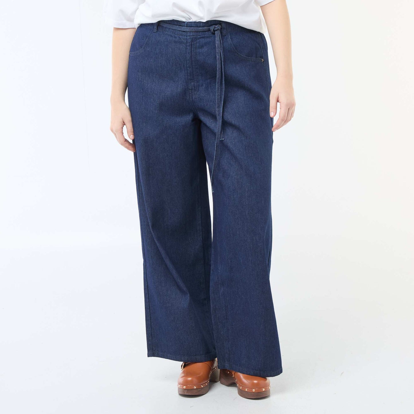 Pantalon denim / jean  taille basse et coupe large BLEU