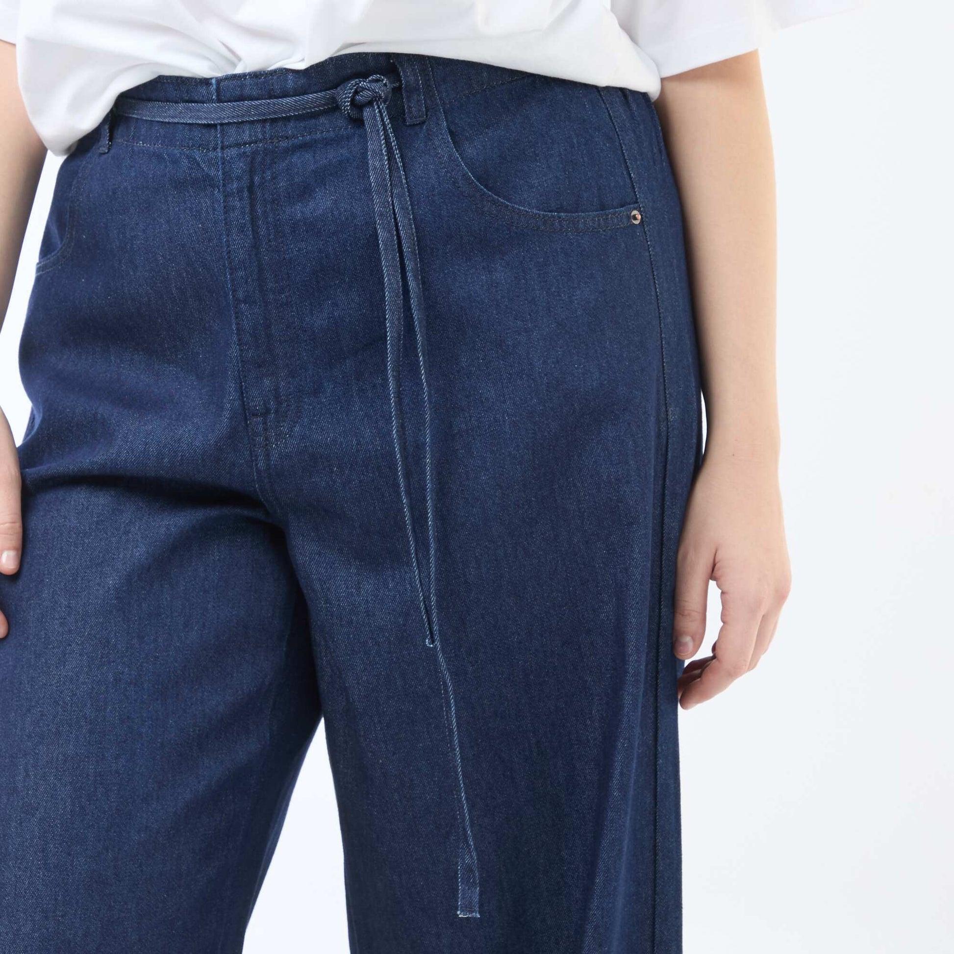 Pantalon denim / jean  taille basse et coupe large BLEU