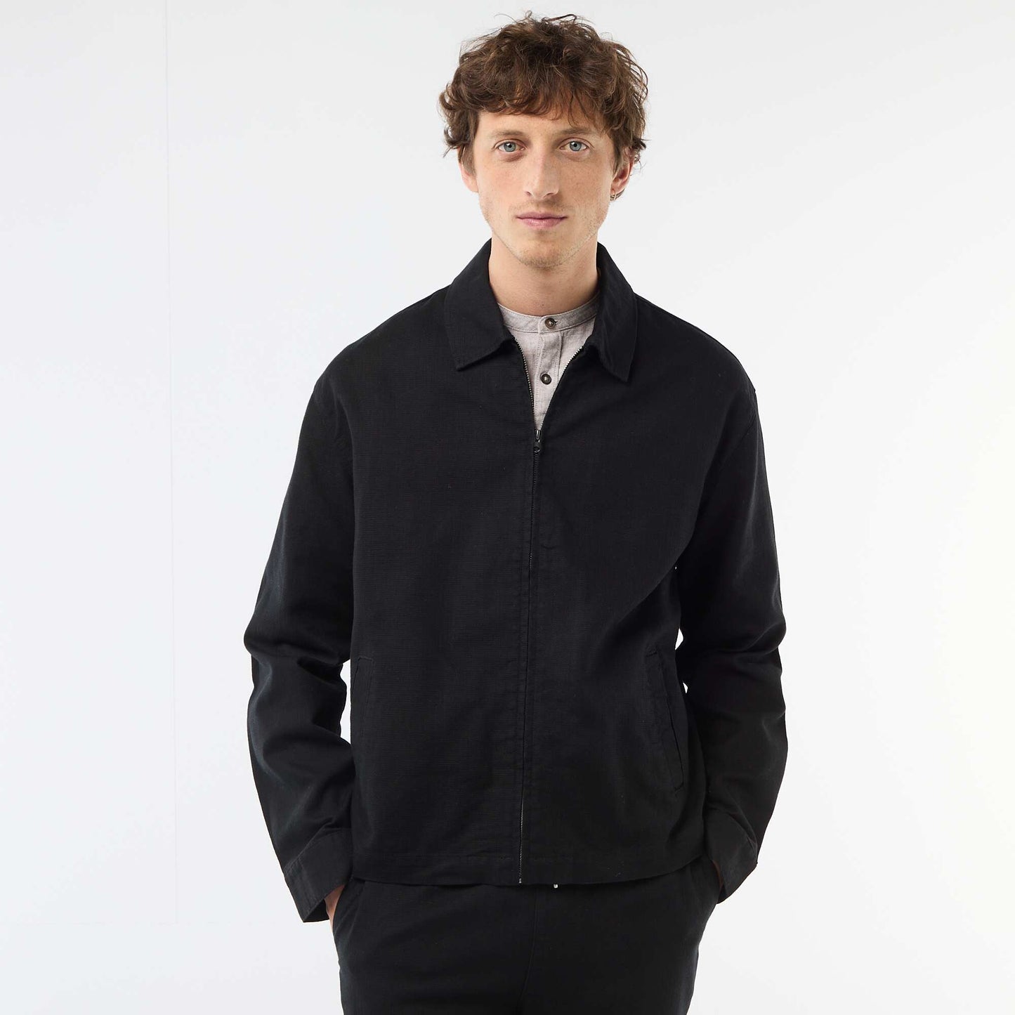 Veste en twill zippée unie NOIR