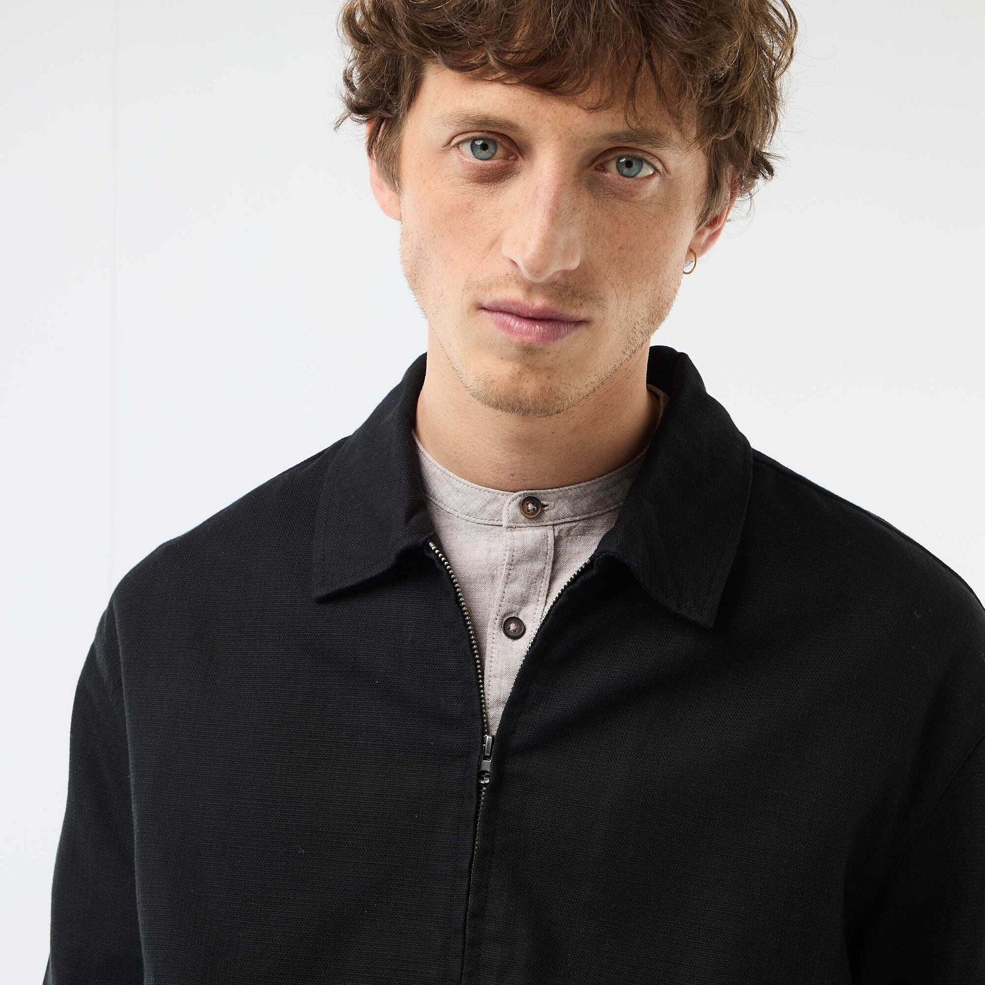 Veste en twill zippée unie NOIR