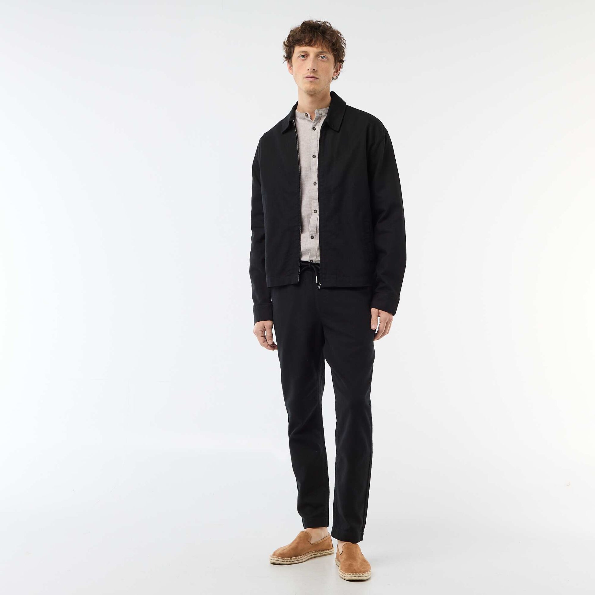 Pantalon droit à taille élastiquée NOIR