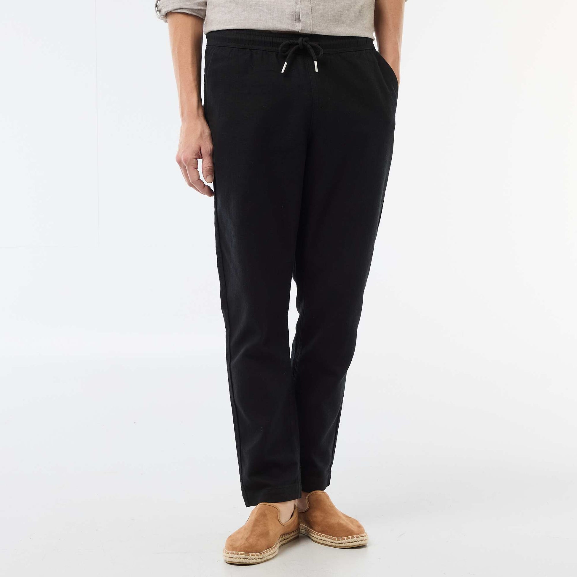 Pantalon droit à taille élastiquée NOIR