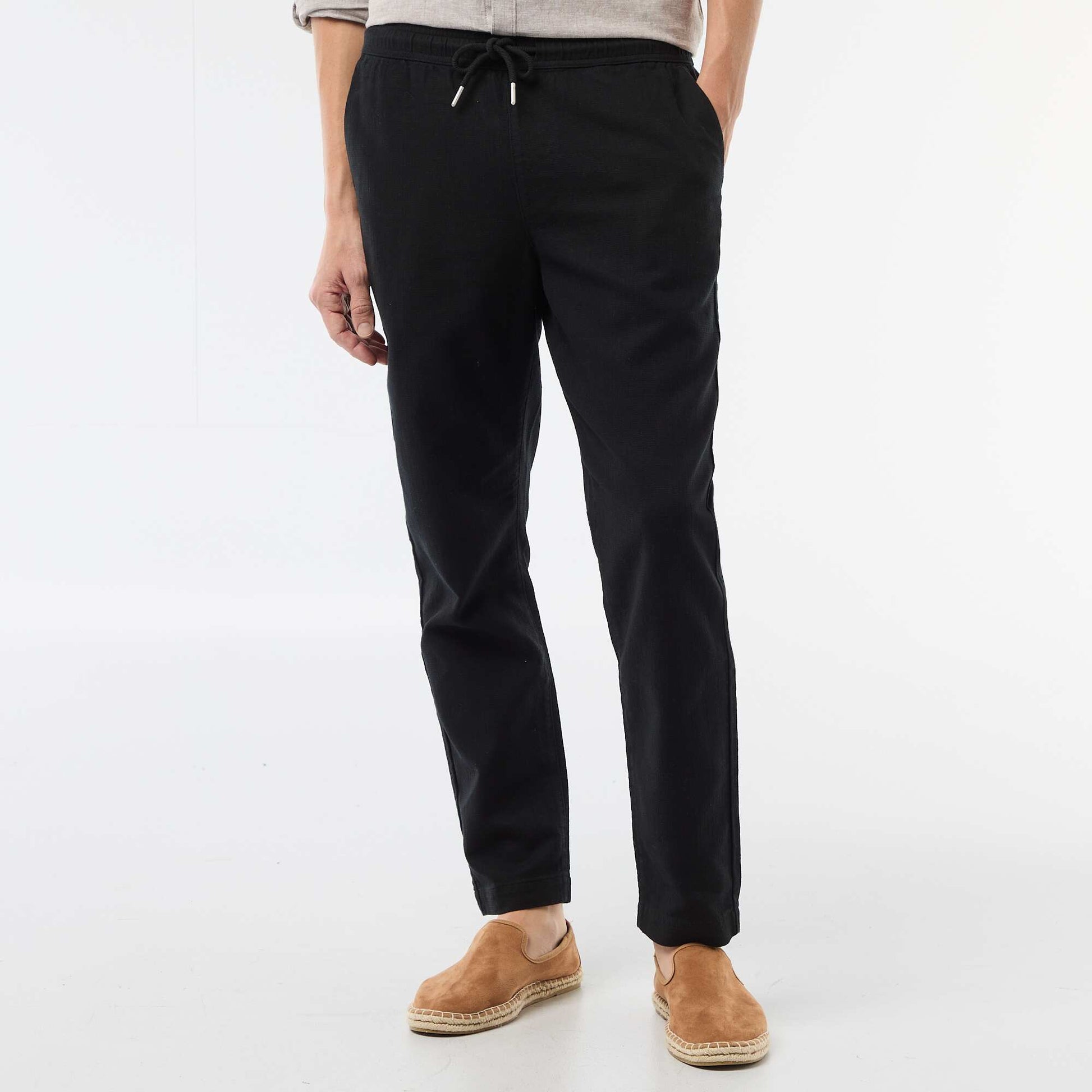 Pantalon droit à taille élastiquée NOIR