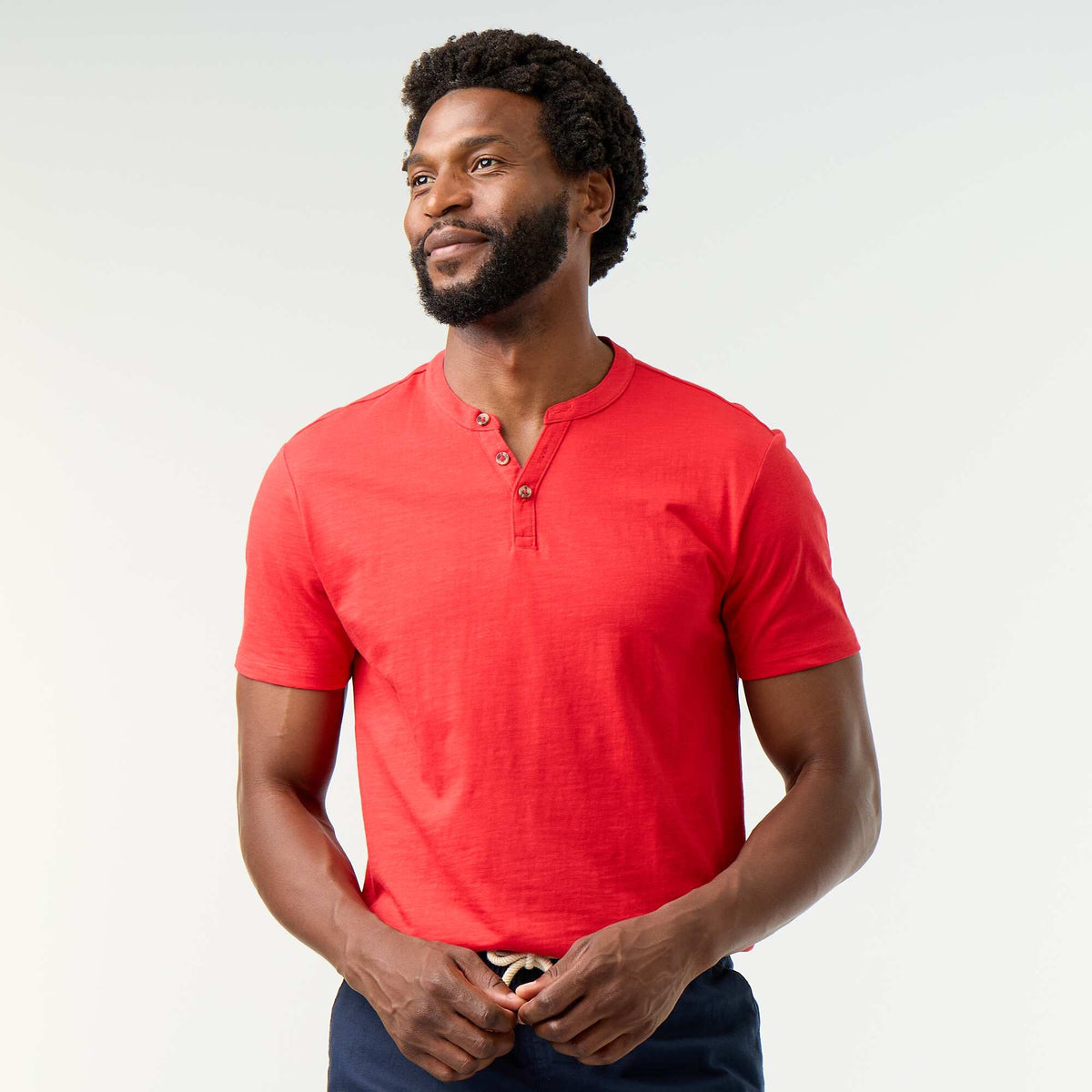 T-shirt homme uni à col tunisien ROUGE