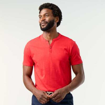 T-shirt homme uni à col tunisien ROUGE
