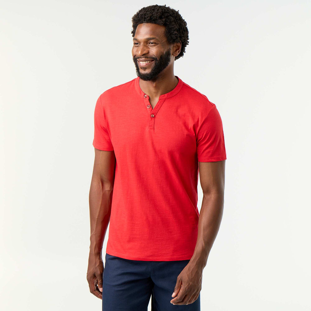 T-shirt homme uni à col tunisien ROUGE