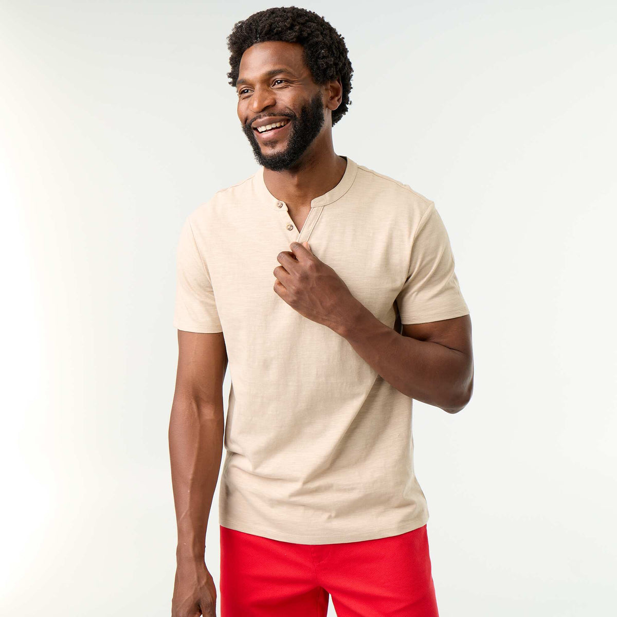 T-shirt uni à col tunisien homme BEIGE