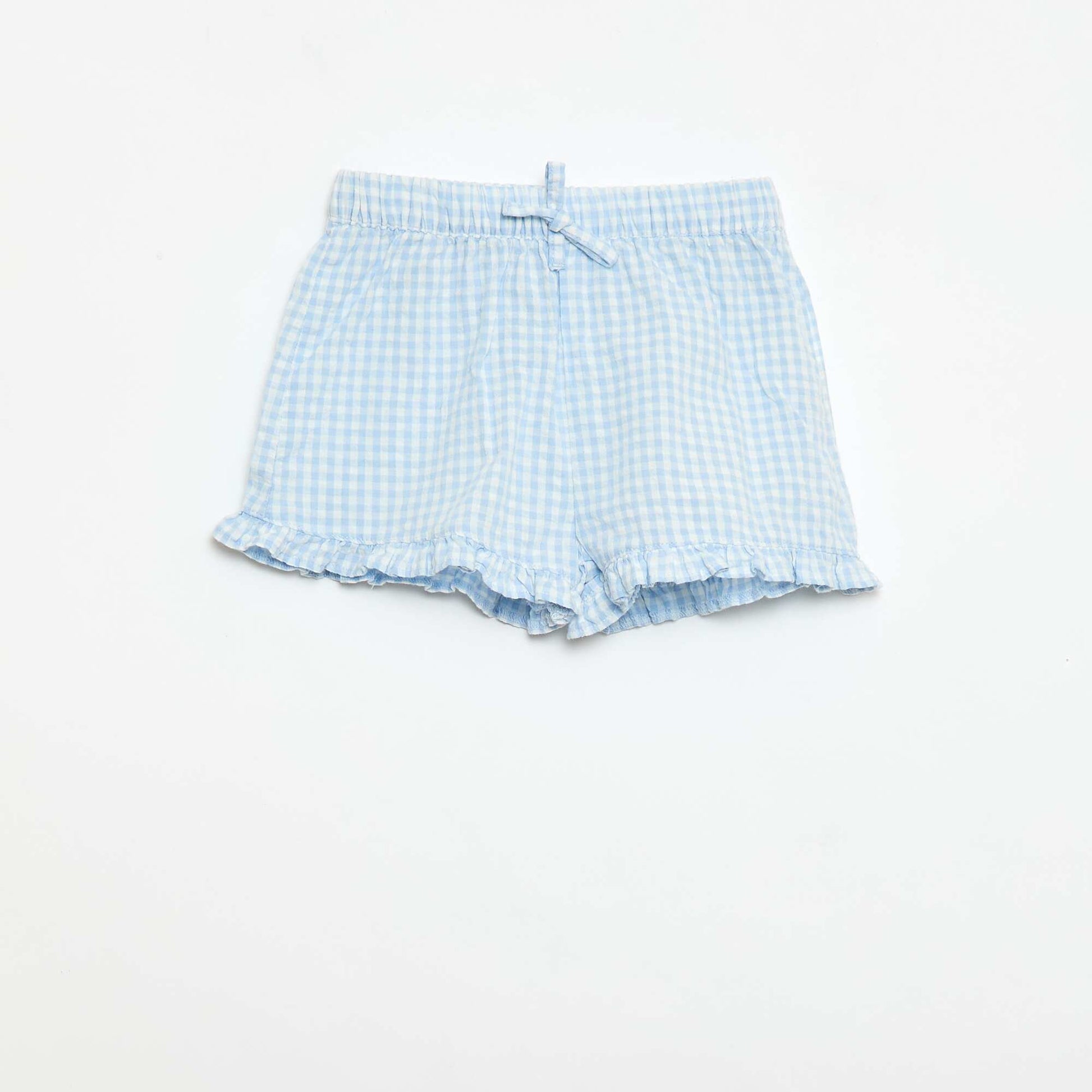 Ensemble 3 pièces tunique + short + bandeau en vichy BLEU CIEL