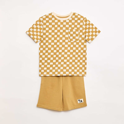 Ensemble t-shirt + short style damier - 2 pièces JAUNE