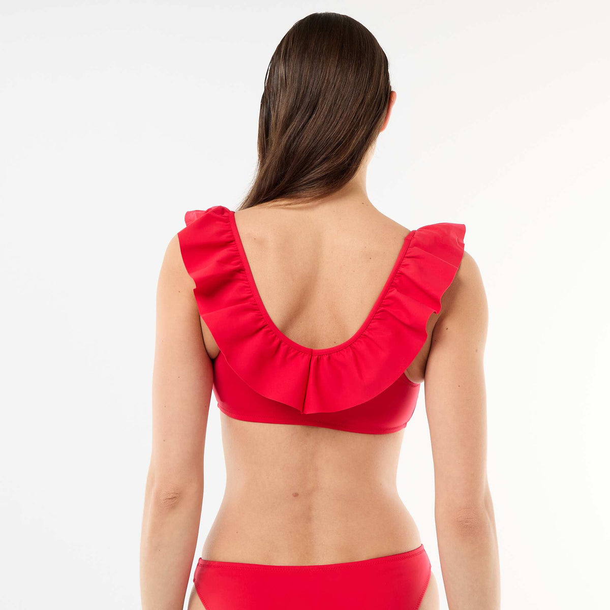 Soutien-gorge de bain volanté en microfibre souple ROUGE