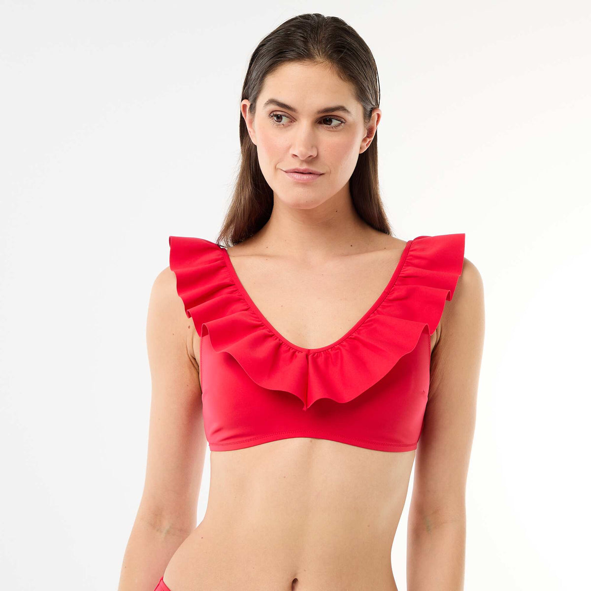 Soutien-gorge de bain volanté en microfibre souple ROUGE