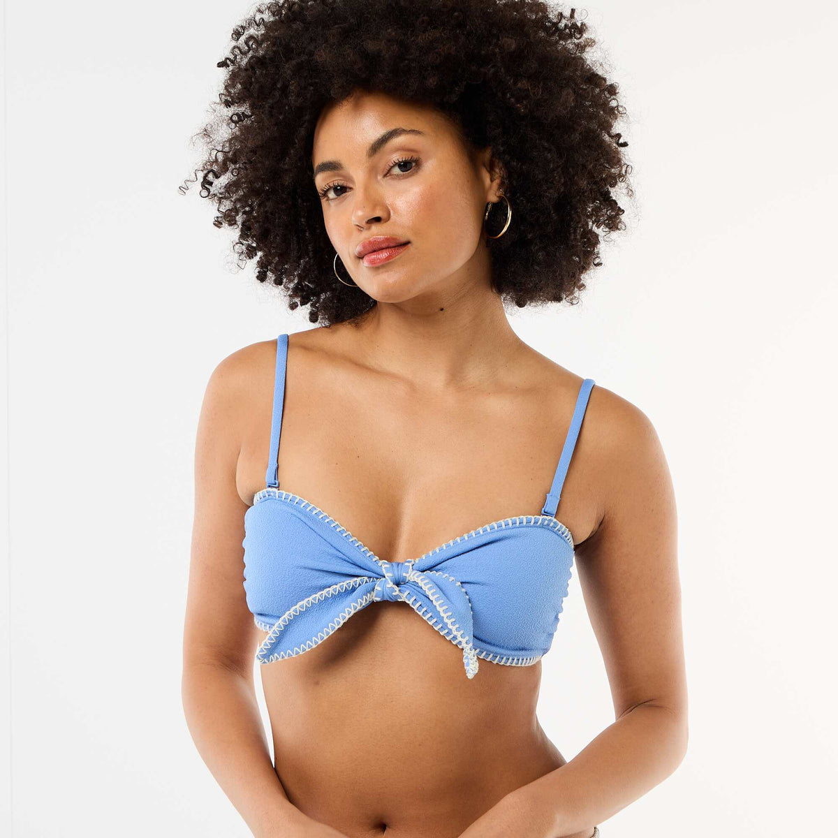 Soutien-gorge bandeau avec surpiqûres contrastées BLEU
