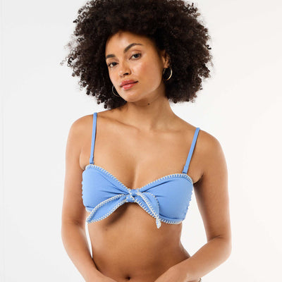 Soutien-gorge bandeau avec surpiqûres contrastées BLEU